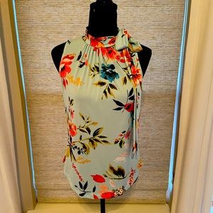 Liz Claiborne Tropical Sleeveless Blouse with Cute Side Bow